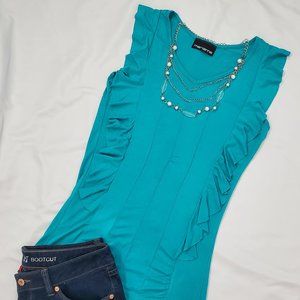 Sleeveless V-neck Sea Green top